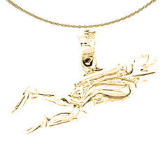 Sterling Silver Scuba Man Pendant (Rhodium or Yellow Gold-plated)