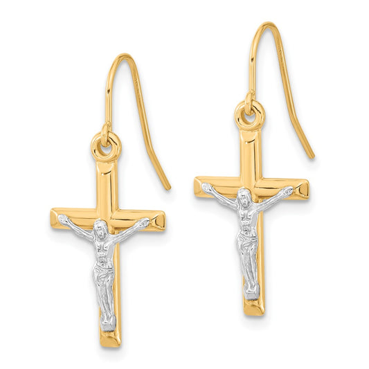 10K Two-Tone Gold Polished Crucifix Earrings