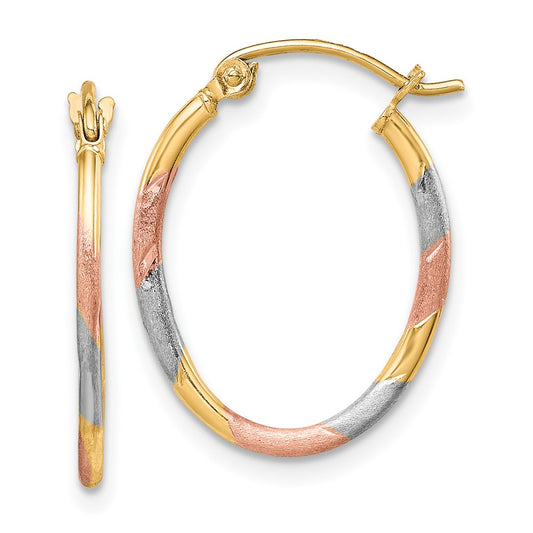 10K Tri-Color GoldDiamond-cut Hoop Earrings