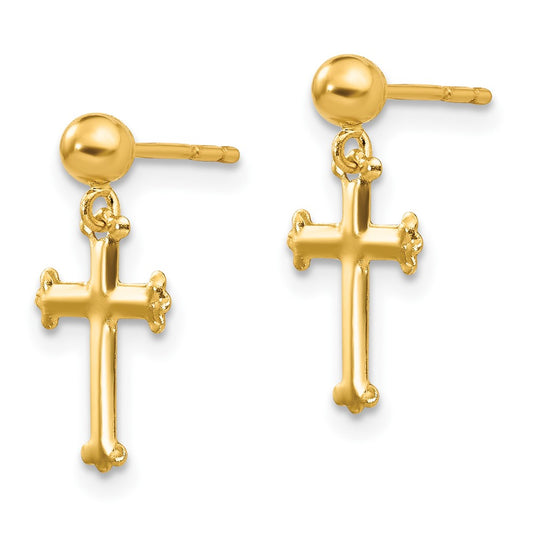10K Yellow Gold Cross Dangle Post Earrings