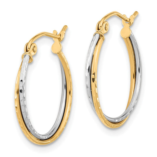 10K Two-Tone Gold Diamond-cut Twisted Hoop Earrings