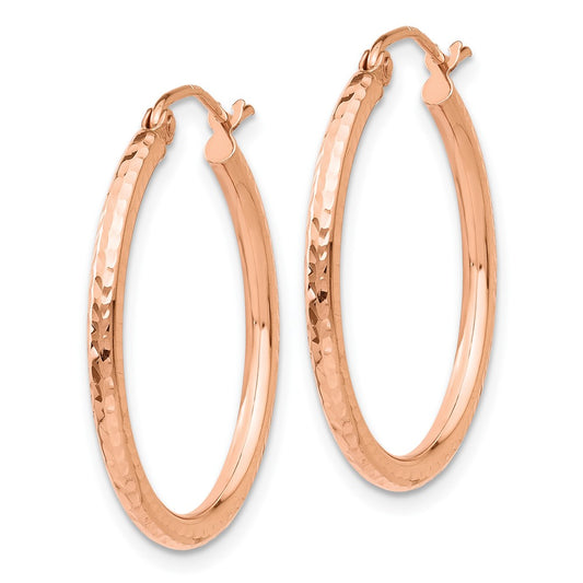 10K Rose Gold Diamond-cut Polished Hoop Earrings