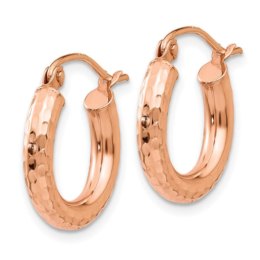 10K Rose Gold Polished Lightweight Small Diamond-cut Tube Hoop Earrings