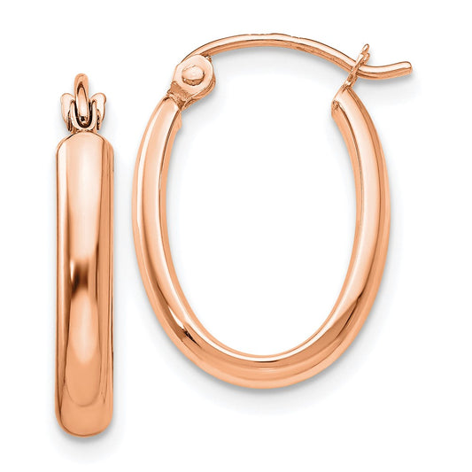 10K Rose Gold Polished Half-Round Oval Hoop Earrings