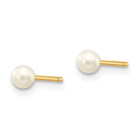 10K Yellow Gold 3-4mm White Round FWC Pearl Stud Post Earrings