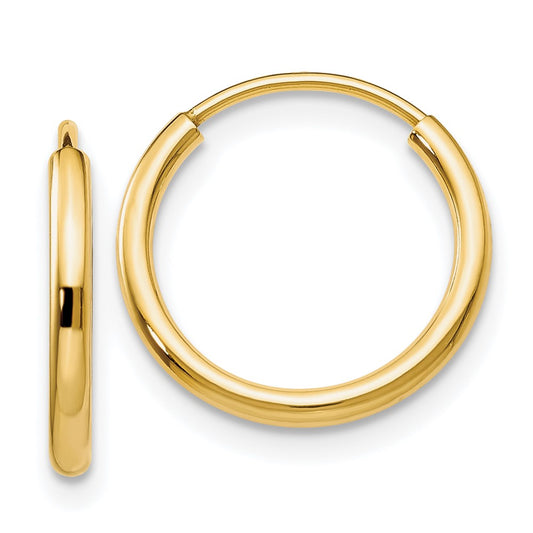 10K Yellow Gold 1.5mm Polished Round Endless Hoop Earrings
