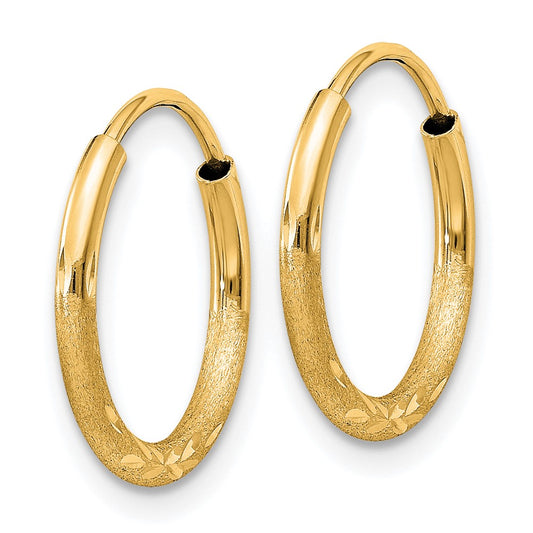 10K Yellow Gold 1.5mm Satin Diamond-cut Endless Hoop Earrings