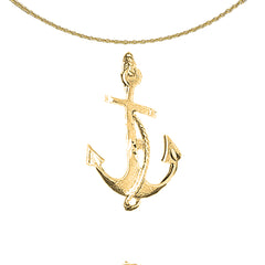 Sterling Silver Anchor With Rope Pendant (Rhodium or Yellow Gold-plated)