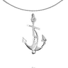 Sterling Silver Anchor With Rope Pendant (Rhodium or Yellow Gold-plated)