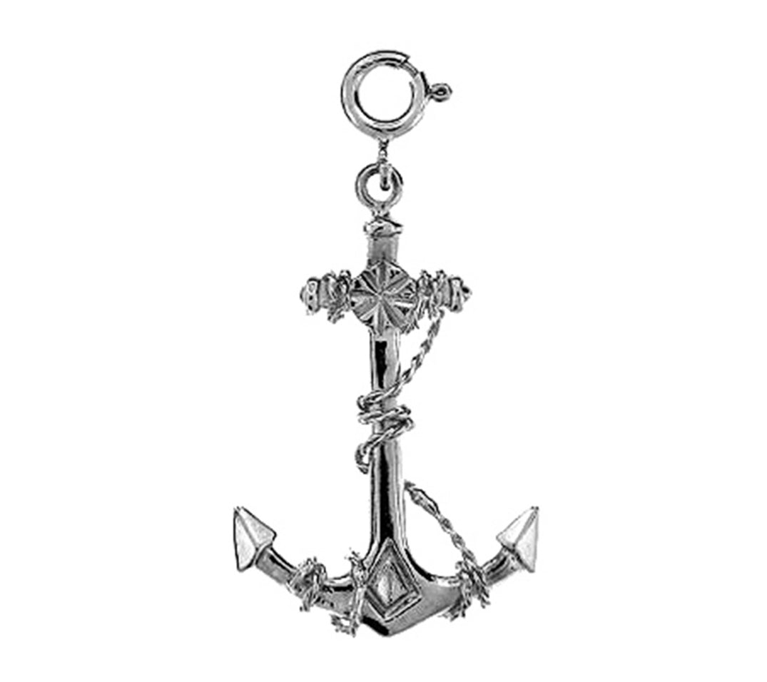 Sterling Silver Anchor With Rope 3D Pendant