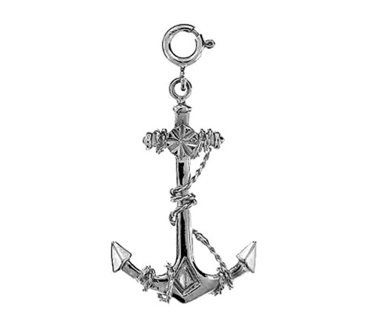 Sterling Silver Anchor With Rope 3D Pendant