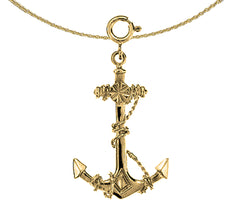 Colgante 3D de ancla con cuerda de plata de ley (bañado en rodio o oro amarillo)