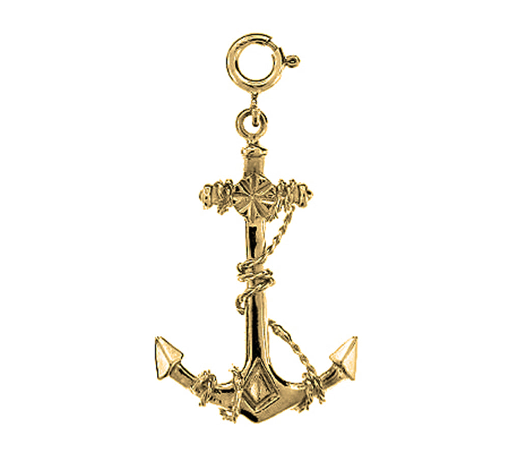 Yellow Gold-plated Silver Anchor With Rope 3D Pendant