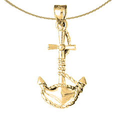 3D-Anhänger „Anker mit Seil“ aus Sterlingsilber (rhodiniert oder gelbvergoldet)