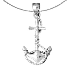 3D-Anhänger „Anker mit Seil“ aus Sterlingsilber (rhodiniert oder gelbvergoldet)