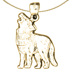 Sterling Silver Wolf Pendant (Rhodium or Yellow Gold-plated)