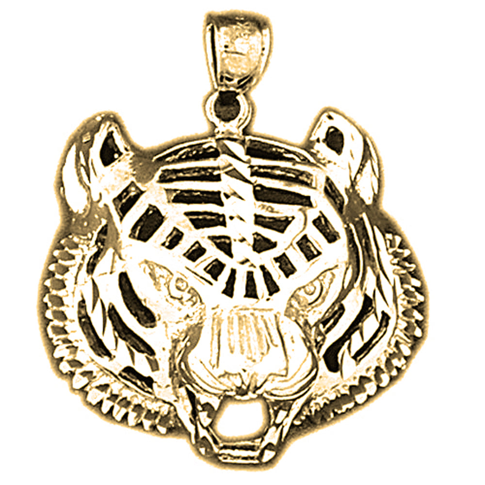 Yellow Gold-plated Silver Tiger Head Pendant