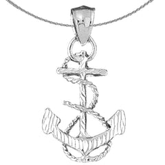 3D-Anhänger „Anker mit Seil“ aus Sterlingsilber (rhodiniert oder gelbvergoldet)