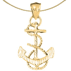 3D-Anhänger „Anker mit Seil“ aus Sterlingsilber (rhodiniert oder gelbvergoldet)