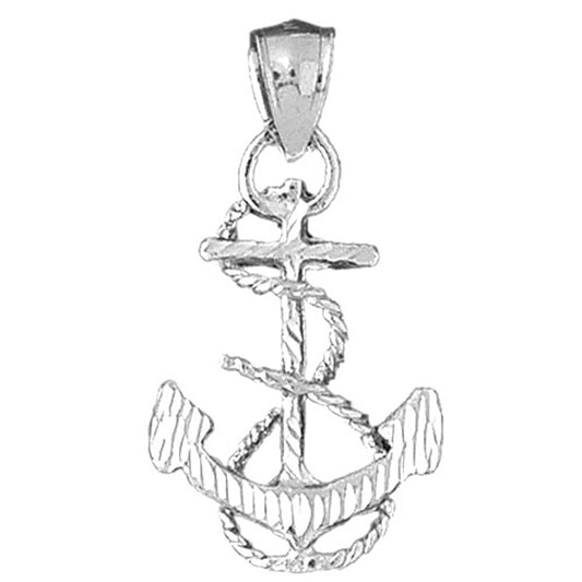 Sterling Silver Anchor With Rope 3D Pendant