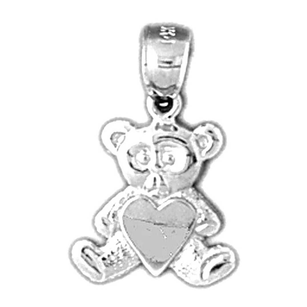 Sterling Silver Teddy Bear With Heart Pendant