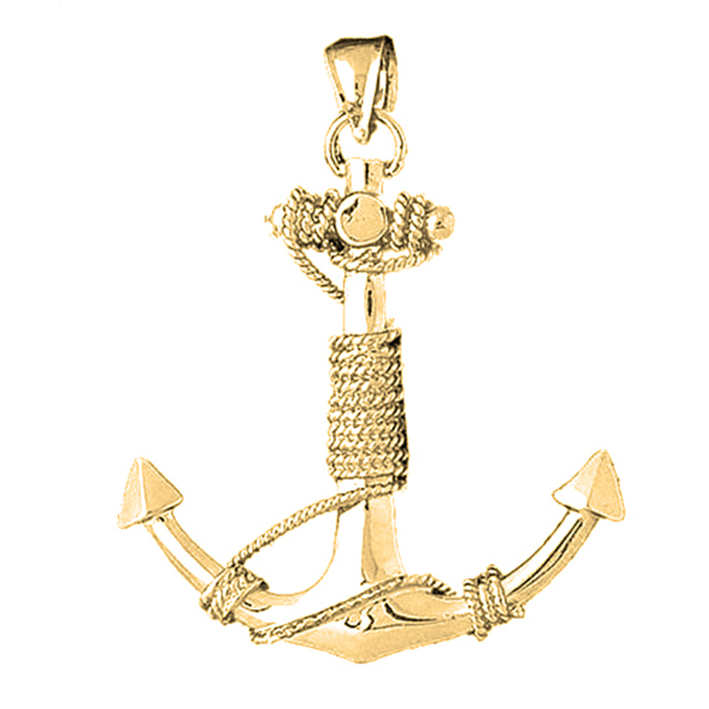 Yellow Gold-plated Silver Anchor With Rope 3D Pendant
