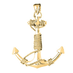Yellow Gold-plated Silver Anchor With Rope 3D Pendant