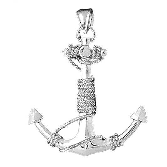 Sterling Silver Anchor With Rope 3D Pendant