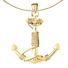 Sterling Silver Anchor With Rope 3D Pendant (Rhodium or Yellow Gold-plated)