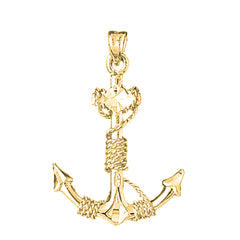 Yellow Gold-plated Silver Anchor With Rope 3D Pendant