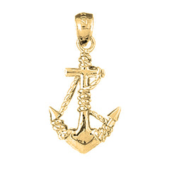 Yellow Gold-plated Silver Anchor With Rope 3D Pendant