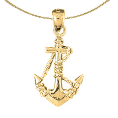 Colgante 3D de ancla con cuerda de plata de ley (bañado en rodio o oro amarillo)