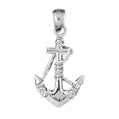 Sterling Silver Anchor With Rope 3D Pendant