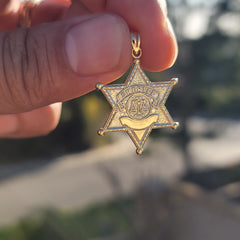 Sterling Silver Sheriff Badge Pendant (Rhodium or Yellow Gold-plated)