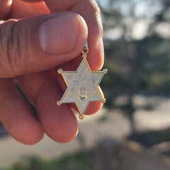 Sterling Silver Sheriff Badge Pendant (Rhodium or Yellow Gold-plated)