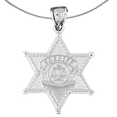 Sterling Silver Sheriff Badge Pendant (Rhodium or Yellow Gold-plated)