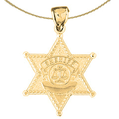 Sterling Silver Sheriff Badge Pendant (Rhodium or Yellow Gold-plated)