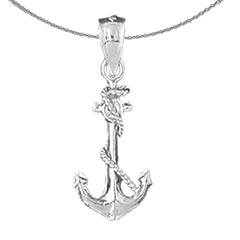 Sterling Silver Anchor With Rope Pendant (Rhodium or Yellow Gold-plated)