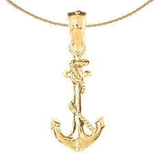 Sterling Silver Anchor With Rope Pendant (Rhodium or Yellow Gold-plated)