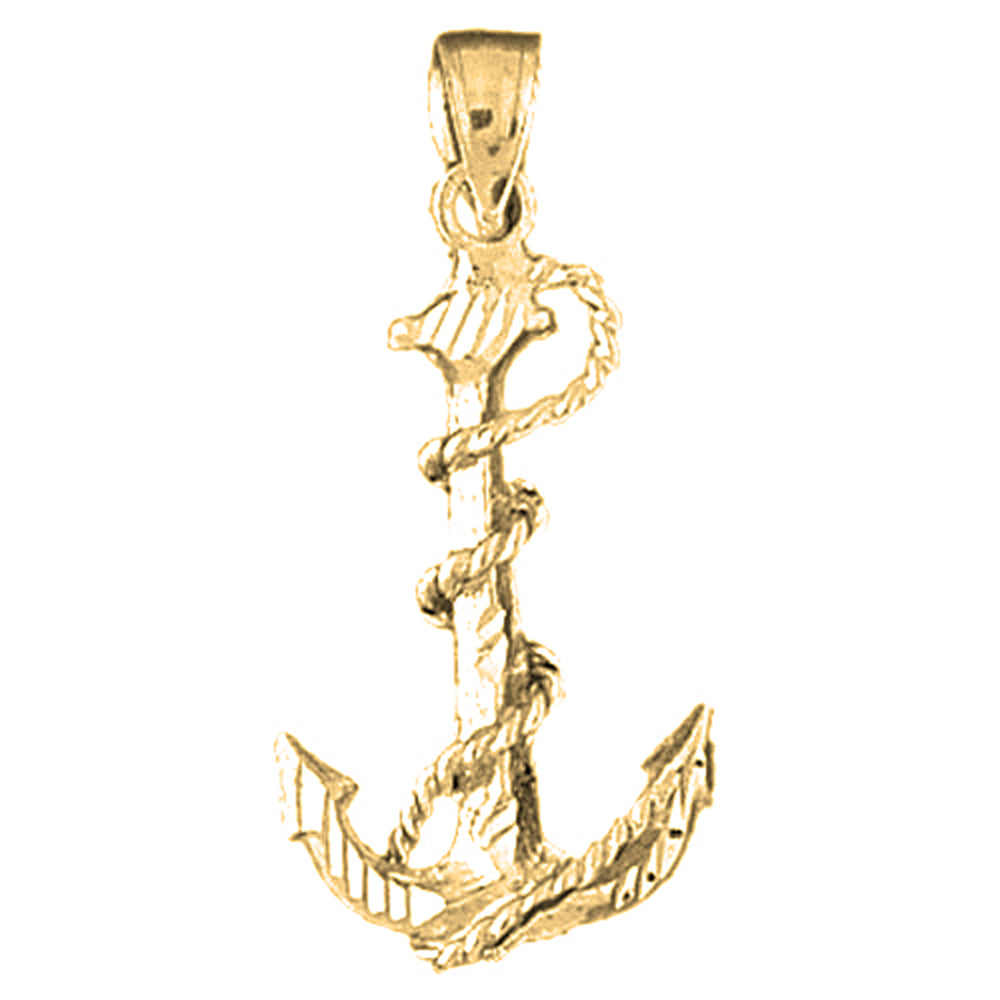 Yellow Gold-plated Silver Anchro With Rope 3D Pendant
