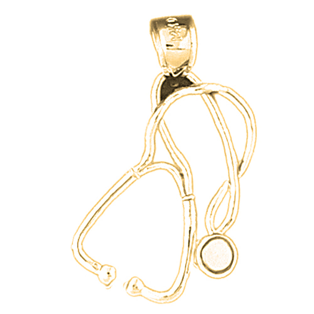 Yellow Gold-plated Silver 3D Stethoscope Pendant