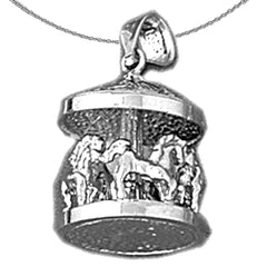 Sterling Silver 3D Carousel Pendant (Rhodium or Yellow Gold-plated)