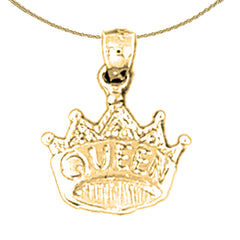 Sterling Silver Queen Crown Pendant (Rhodium or Yellow Gold-plated)