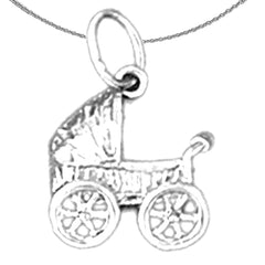 Sterling Silver Baby Carriage Pendant (Rhodium or Yellow Gold-plated)