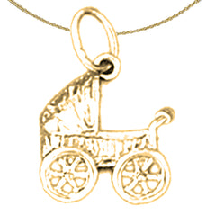 Sterling Silver Baby Carriage Pendant (Rhodium or Yellow Gold-plated)
