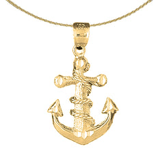 Ancla de plata de ley con colgante de cuerda (bañada en rodio o oro amarillo)