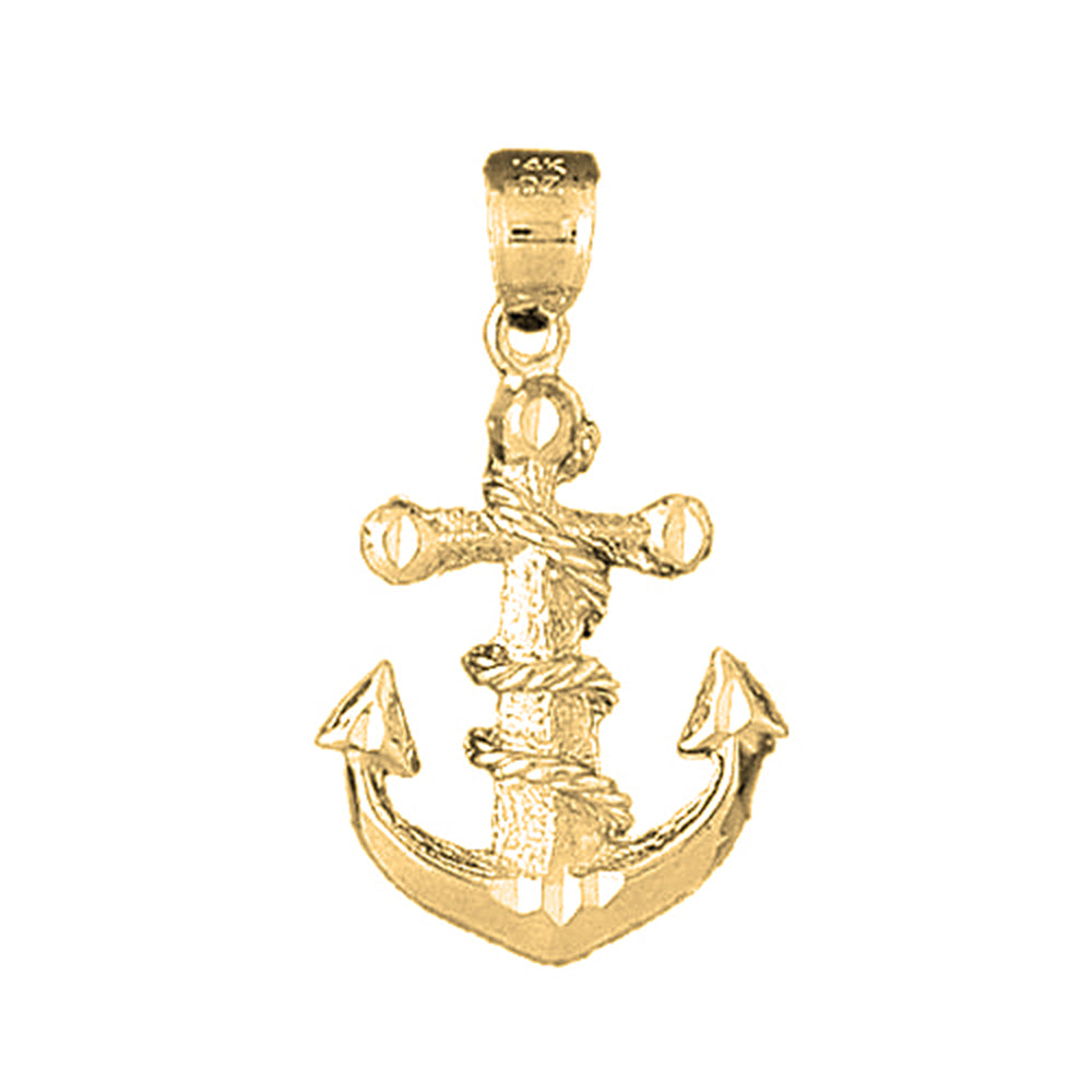 Yellow Gold-plated Silver Anchor With Rope Pendant
