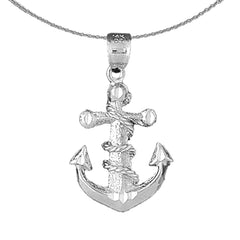 Ancla de plata de ley con colgante de cuerda (bañada en rodio o oro amarillo)