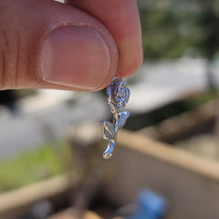 Sterling Silver Long Stem Rose Pendant (Rhodium or Yellow Gold-plated)