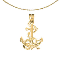 Sterling Silver Anchor With Rope Pendant (Rhodium or Yellow Gold-plated)